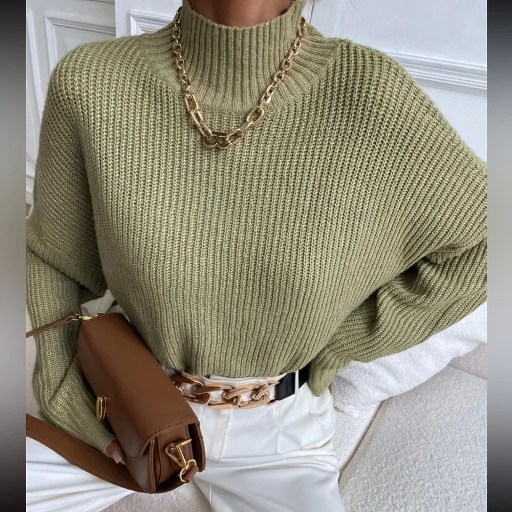 Cozy Oversized Mock Neck Long Sleeve Ribbed Knit Sweater Top - Picture 6 of 6